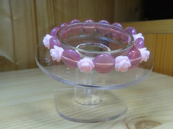 Opalite pearl in the shape of a lens with pink + pink rose decoration, very beautiful.