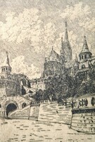 100-year-old etching - fisherman's bastion and the Matthias Church (Budapest, Buda Castle) Vilmos Mátra