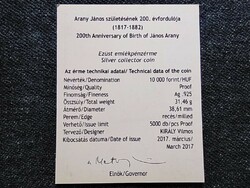 Arany János .925 Silver 10000 forint 2017 certificate (id58797)