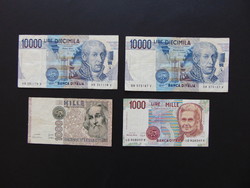 Olaszország 1000 - 1000 - 10000 - 10000 lira bankjegy LOT !!!