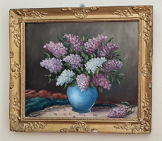 Orgonák vázában - virág csendélet  / 62 x73 cm.