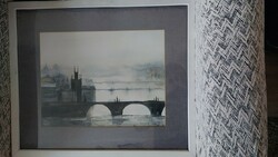 (K) Prague watercolor painting 58x50 cm with frame