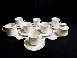 Régi Alföldi porcelán 6 személyes kávés vagy capuccinós készlet, csík mintával