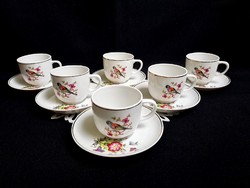 Nagyon ritka Hollóházi porcelán madaras, virágos kávés készlet 6 csésze tányérral