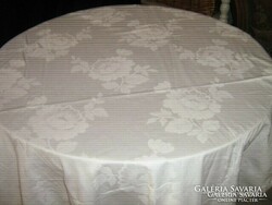 Beautiful antique vintage white rose huge damask tablecloth