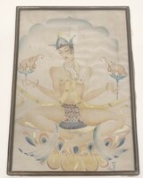 1934 Picture painted on silk Hindu Shiva Goddess Laksmi Kamala - ep