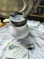 Antik francia porcelán ételhordó, ón fedővel,ritkasàg