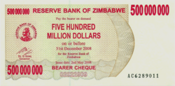 Zimbabwe 500 000 000 millió dollar 2008 UNC