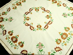 Very old matyó (?) pattern embroidered tablecloth 86 x 86 cm