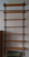 Extra solid 220 cm high old retro metal frame wall ladder shelf, 7 plywood shelves with boards