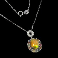 Genuine 9x7mm fire opal colored sapphire 925 sterling silver necklace
