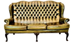 A682 Gyönyörű eredeti Angol régi chesterfield Queen Anne füles bőr kanapé