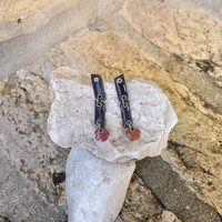 Fire enamel earrings with flowers (unique, handmade, new)