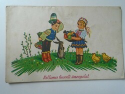 D195348 old postcard - Easter - 1940s folk costume