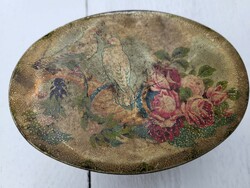 Antik, madaras-rózsás bádogdoboz