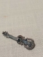 Régi markazit köves  ezüstözött ötvös  hegedű bross / kitűző   -  zene