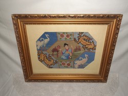 Beautiful antique needle goblet Chinese scene in a beautiful frame