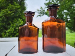 Pair of brown medicine bottles