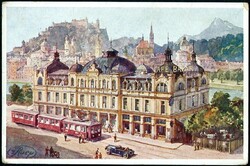 Urban transport, Salzburg, Austria, café bazar and tram transport 1925