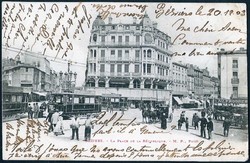 Városi közlekedés, Franciaország Beziers, Köztársaság-tér villamossal konflissal 1903