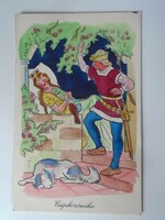 D195357 old postcard - 1957 Sleeping Beauty - colored with watercolor aquarelle