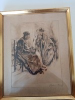Imre Révész (1859 sátoraljaújhely - 1945 Nagyszőlős) framed, glazed etching