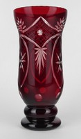 1N465 Régi bordó csiszolt üveg váza 19.5 cm