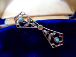 Elegant art nouveau brooch with turquoise-effect stones