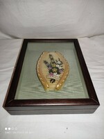 Antique old framed diorama behind glass wax bouquet monastery work nun work good large size