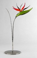 1N099 modern metal polished glass parrot flower ornament 20 cm