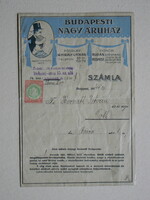 BUDAPESTI NAGY ÁRUHÁZ SZÁMLA, 1913. RITKASÁG!!!
