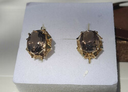 14K yellow gold earrings with smoke quartz stone