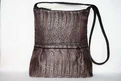 Silver, gray floral, hand-woven, special Indian wedding, large-sized, women's shoulder bag
