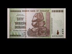 Unc - 50 000 000 000 000 dollars - (fifty trillion dollars) - Zimbabwe 2008