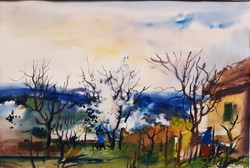 Sándor Szalóky (1921-1978) spring trees, gallery painting