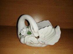 Mázas porcelán hattyú kaspó cukorka kínáló figura szobor 14 cm hosszú (asz)