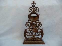 Antik öntöttvas zsebóra tartó antik óra állvány figurális öntöttvas 19. század közepe csodaszép