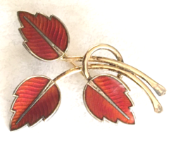 Art deco Danish silver enamel leaf brooch