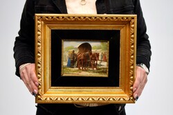 Antik Carolus Pállya festmény / Pihenő lovak