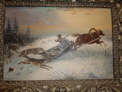 Timcsenko V. G .  szignóval  , Farkastámadás  , orosz festmény   ( 4. )
