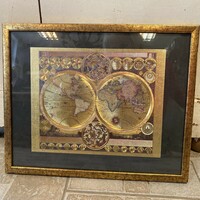 Antique wooden picture frame-decorative world atlas