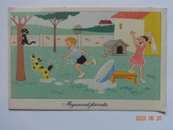 Old humorous postcard: confused steaming - Réber László drawing