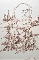 Izolda Macskássy - horse outdoors - marked silk drawing