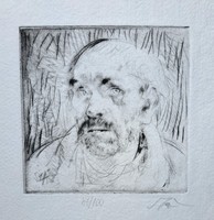 Etching by Andre Szasz on embossed paper - male portrait - numbered, signed