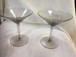 2+1 hand-made, goblet-shaped, smoke-colored glass champagne glasses (iza)