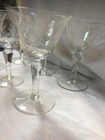 In vintage style, 6 engraved, stemmed wine glasses, goblet (iza)