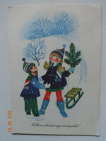Old graphic Christmas card - drawing by Károly Kecskeméty
