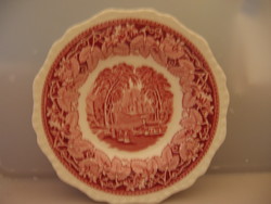 Angol rózsaszín jelenetes látképes leveses tányér Masons Vista