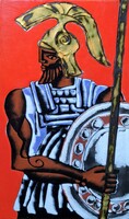 Görög harcos - Fabók Gyula tűzzománc - ókori, ógörög férfi portréja