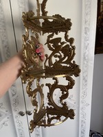 Beautiful brass corner shelf with three glass shelves.